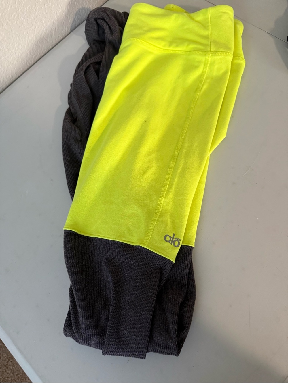 ALO Yoga Neon Yellow and Gray Leggings